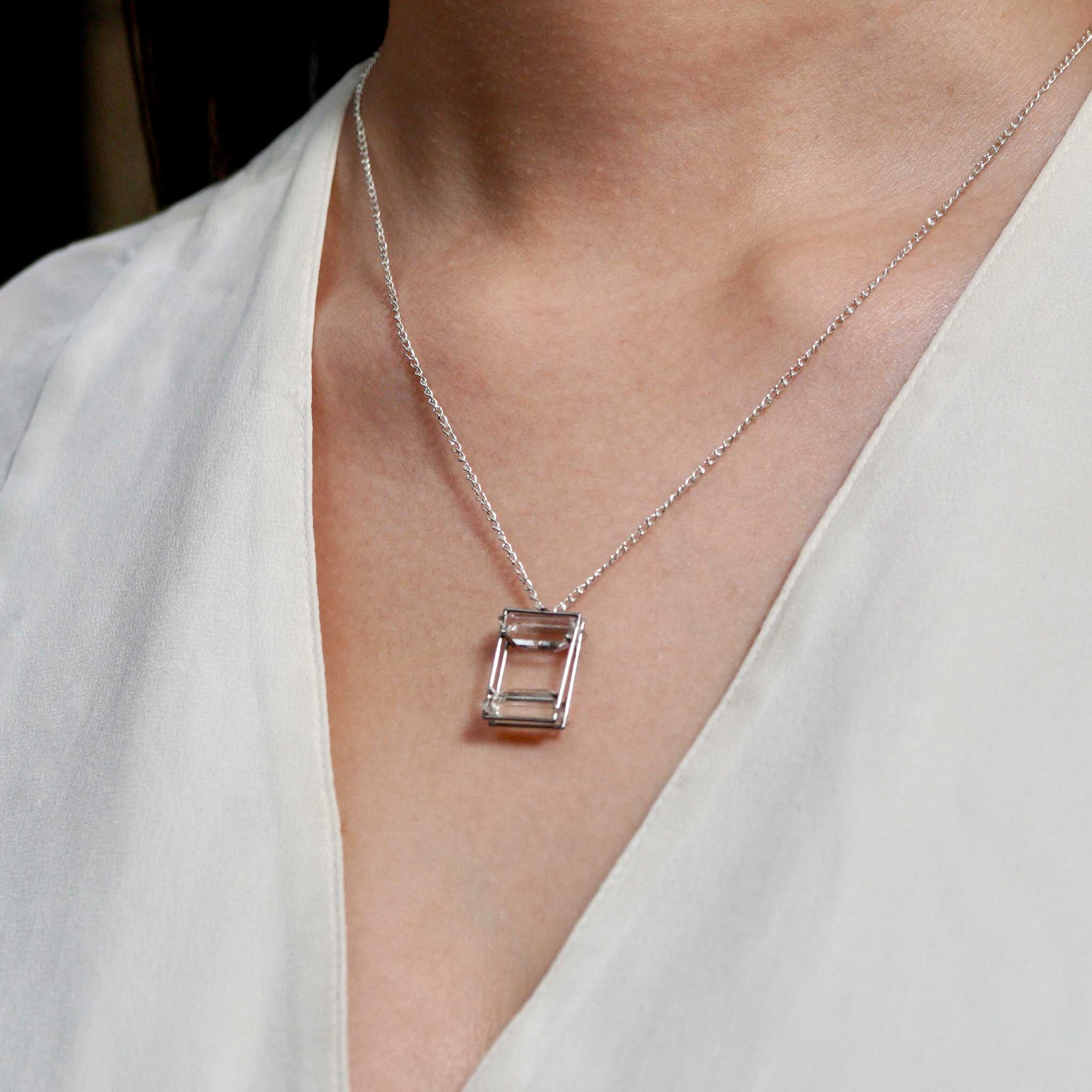 White Topaz and Stainless-Steel Space Necklace